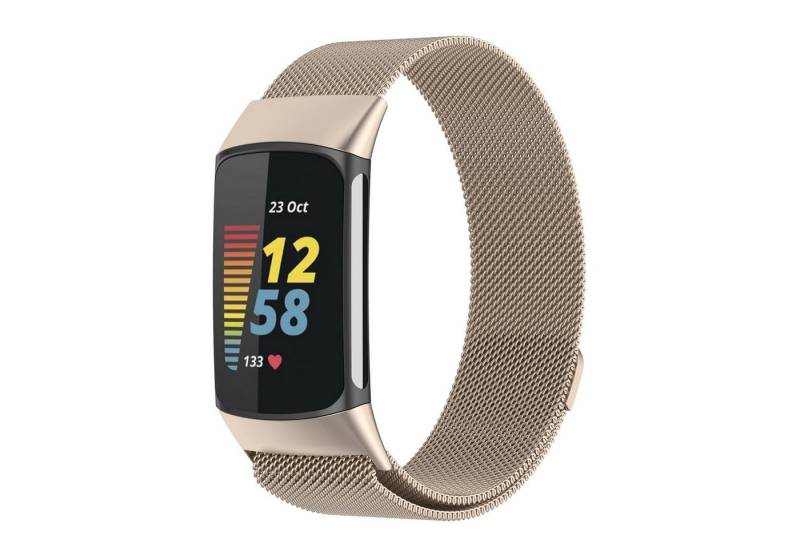 Wigento Smartwatch-Armband Für Fitbit Charge 6 / 5 Metall Stahl Mesh Armband mit Magnetverschluss von Wigento