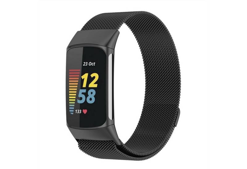 Wigento Smartwatch-Armband Für Fitbit Charge 6 / 5 Metall Stahl Mesh Armband mit Magnetverschluss von Wigento