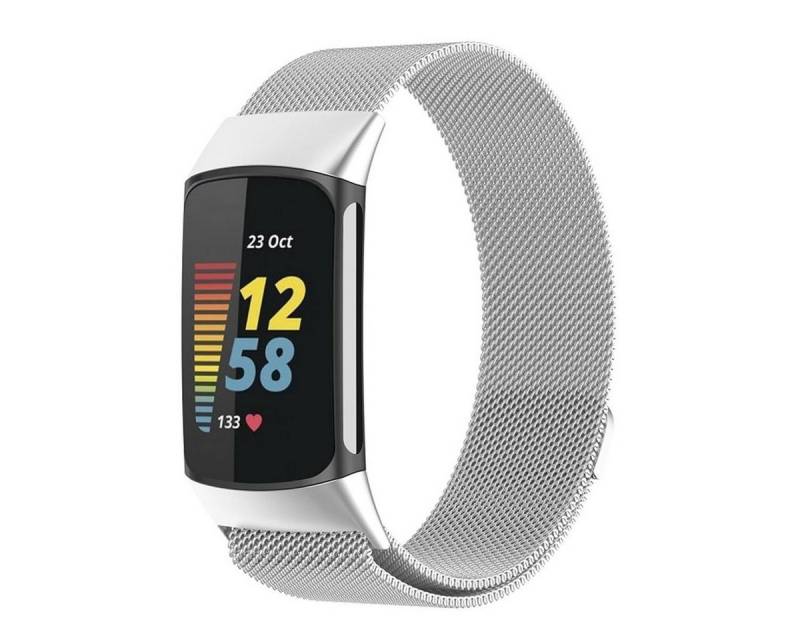 Wigento Smartwatch-Armband Für Fitbit Charge 6 / 5 Metall Stahl Mesh Armband mit Magnetverschluss von Wigento