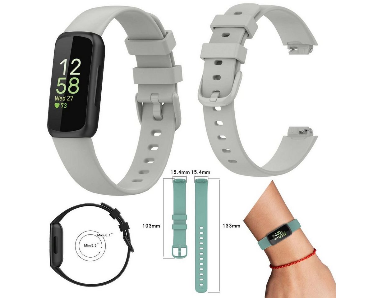 Wigento Smartwatch-Armband Für Fitbit Inspire 3 Watch Uhr Kunststoff / Silikon Armband Ersatz Arm Band Ersatz Grau Größe L / Männer von Wigento