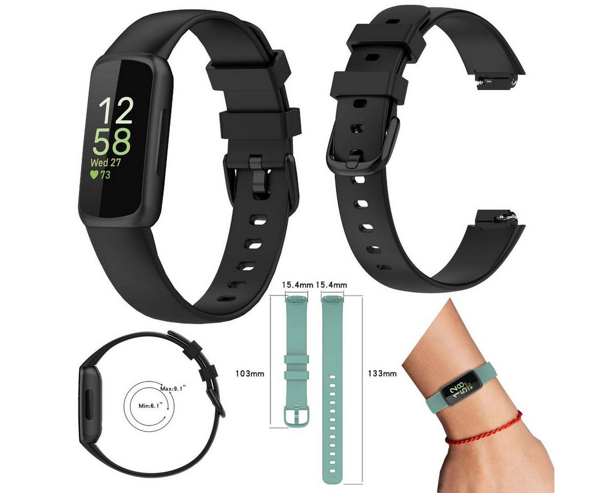 Wigento Smartwatch-Armband Für Fitbit Inspire 3 Watch Uhr Kunststoff / Silikon Armband Ersatz Arm Band Ersatz Schwarz Größe L / Männer von Wigento