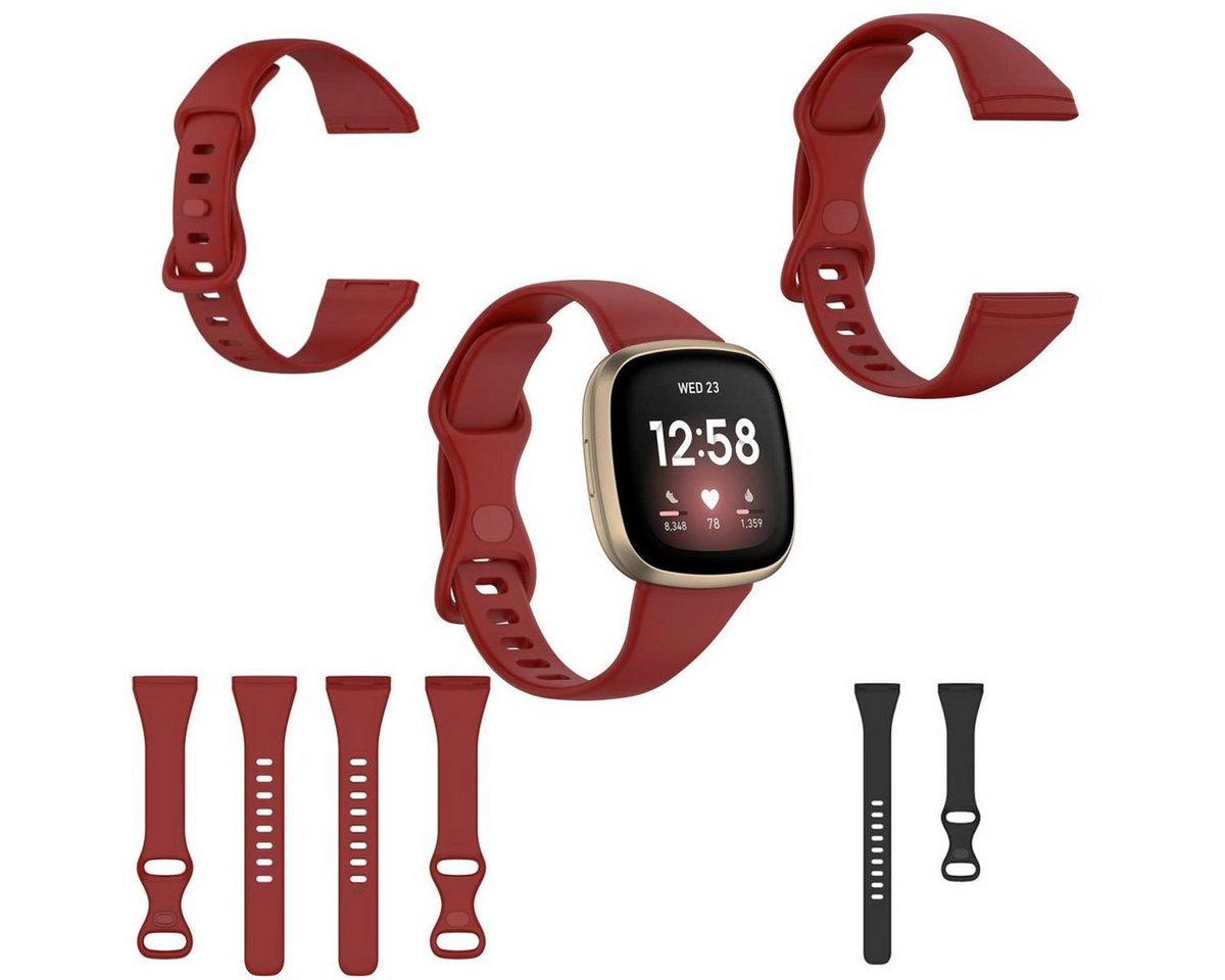 Wigento Smartwatch-Armband Für Fitbit Versa 4 / Versa 3 / Sense Kunststoff / Silikon Armband für Männer / Größe L Rot Uhr von Wigento