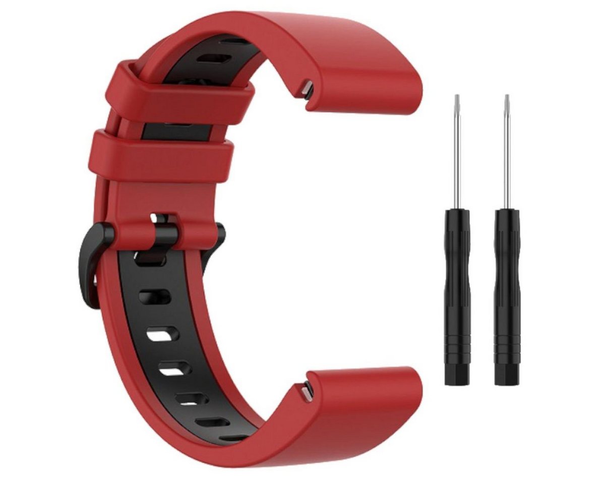 Wigento Smartwatch-Armband Für Garmin Fenix 6X / 6X Pro Kunststoff / Silikon Armband-Schutz Watch Uhr Rot / Schwarz Ersatz Arm Band von Wigento