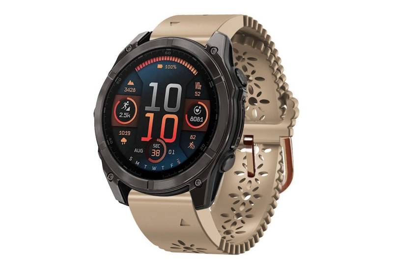 Wigento Smartwatch-Armband Für Garmin Fenix 8 AMOLED 43mm Atmungsaktives Silikon Armband Braun, Atmungsaktives Silikonarmband mit Lochmuster von Wigento