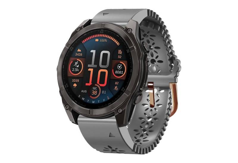 Wigento Smartwatch-Armband Für Garmin Fenix 8 AMOLED 43mm Atmungsaktives Silikon Armband Grau, Atmungsaktives Silikonarmband mit Lochmuster von Wigento
