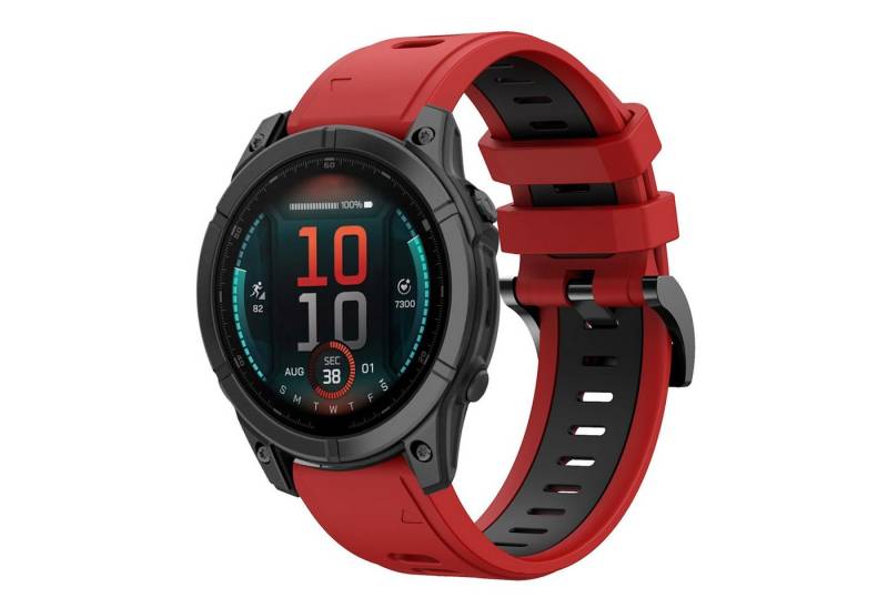 Wigento Smartwatch-Armband Für Garmin Fenix E 47mm Zweifarbiges Silikon Armband Rot / Schwarz, Zweifarbiges Silikonarmband mit sicherem Stahlverschluss von Wigento