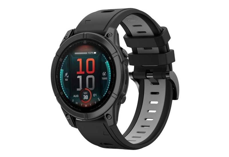 Wigento Smartwatch-Armband Für Garmin Fenix E 47mm Zweifarbiges Silikon Armband Schwarz / Grau, Zweifarbiges Silikonarmband mit sicherem Stahlverschluss von Wigento