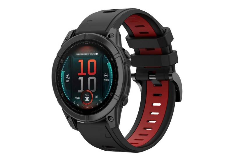 Wigento Smartwatch-Armband Für Garmin Fenix E 47mm Zweifarbiges Silikon Armband Schwarz / Rot, Zweifarbiges Silikonarmband mit sicherem Stahlverschluss von Wigento