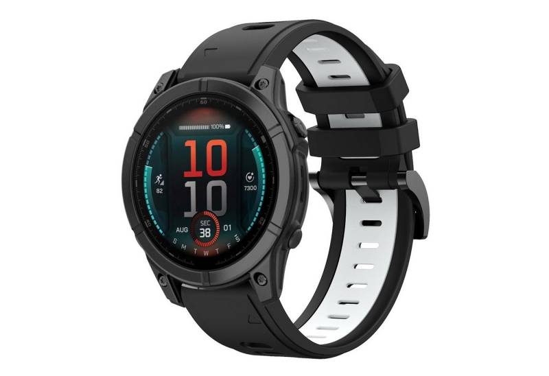 Wigento Smartwatch-Armband Für Garmin Fenix E 47mm Zweifarbiges Silikon Armband Schwarz / Weiß, Zweifarbiges Silikonarmband mit sicherem Stahlverschluss von Wigento