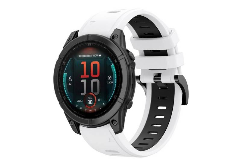 Wigento Smartwatch-Armband Für Garmin Fenix E 47mm Zweifarbiges Silikon Armband Weiß / Schwarz, Zweifarbiges Silikonarmband mit sicherem Stahlverschluss von Wigento