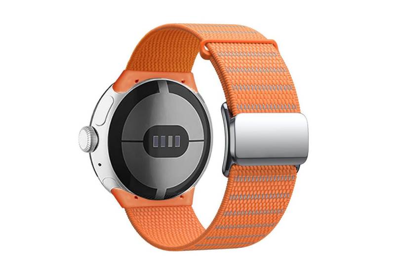 Wigento Smartwatch-Armband Für Google Pixel Watch 3 45mm Magnetverschluss Nylon Armband Orange, Nylonarmband mit Magnetverschluss von Wigento