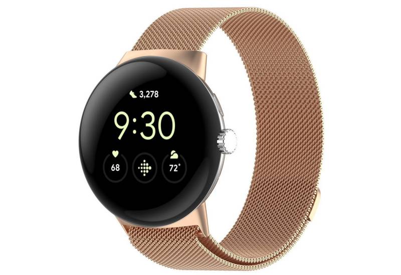 Wigento Smartwatch-Armband Für Google Pixel Watch 3 45mm Metall Magnetverschluss Band Rose Gold, Milanaise Edelstahlarmband mit verstellbarem Magnetverschluss von Wigento