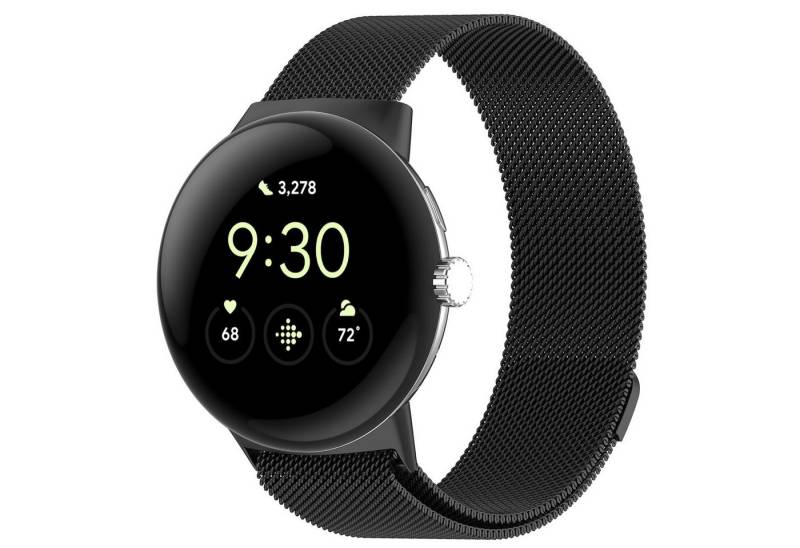 Wigento Smartwatch-Armband Für Google Pixel Watch 3 45mm Metall Magnetverschluss Band Schwarz, Milanaise Edelstahlarmband mit verstellbarem Magnetverschluss von Wigento