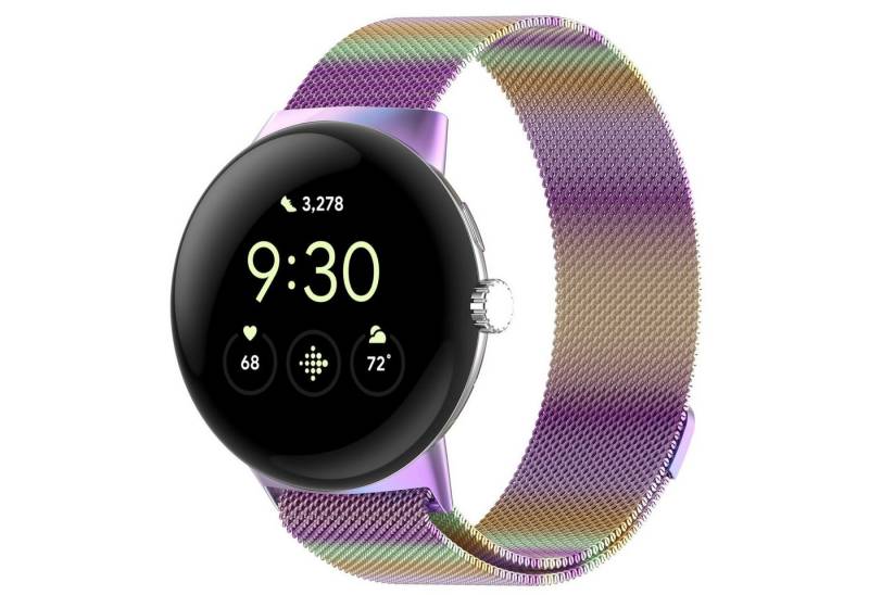 Wigento Smartwatch-Armband Für Google Pixel Watch 3 45mm Metall Mesh Magnetverschluss Band Bunt, Milanaise Edelstahlarmband mit verstellbarem Magnetverschluss von Wigento