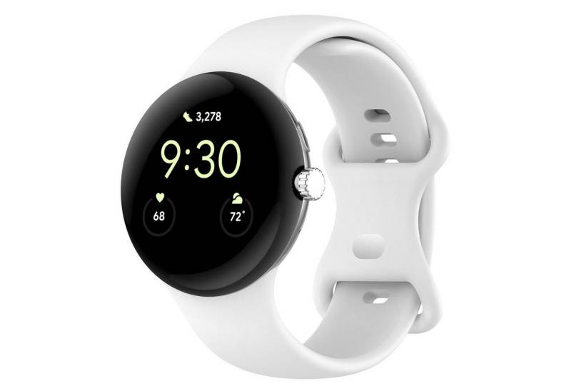 Wigento Smartwatch-Armband Für Google Pixel Watch 3 45mm Silikon Armbans Butterfly Größe S Weiß, Silikonarmband mit Butterfly-Schließe für flexible Passform von Wigento