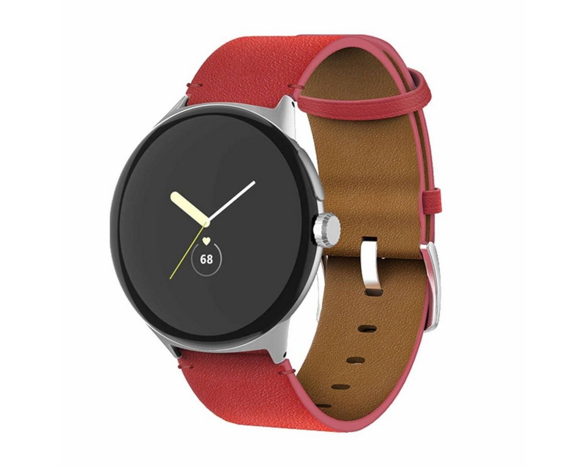 Wigento Smartwatch-Armband Für Google Pixel Watch 1 + 2 Uhr Echt Leder Armband Arm Band Rot Sport von Wigento
