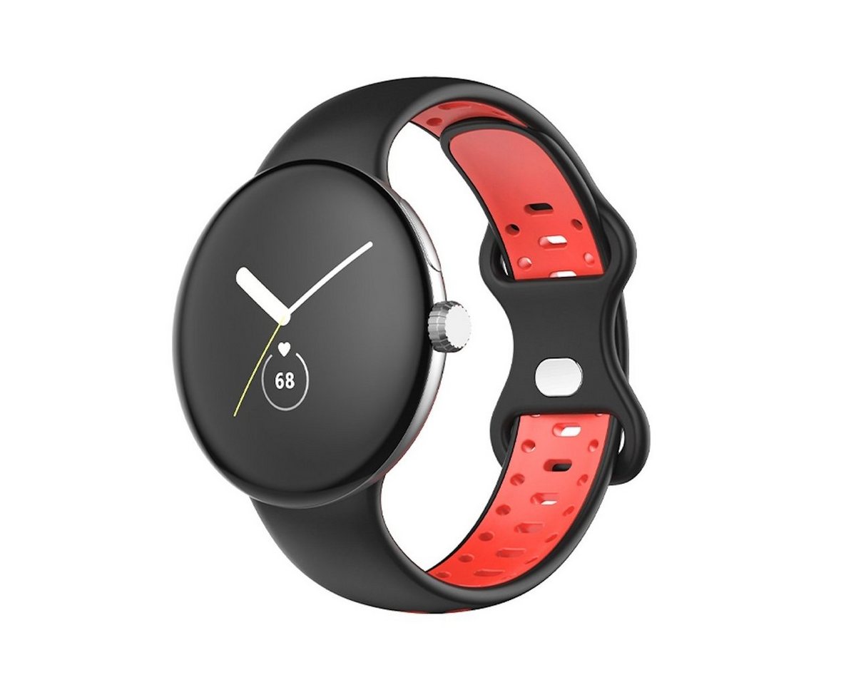Wigento Smartwatch-Armband Für Google Pixel Watch 1 + 2 Silikon Armband Größe M Schwarz / Rot von Wigento