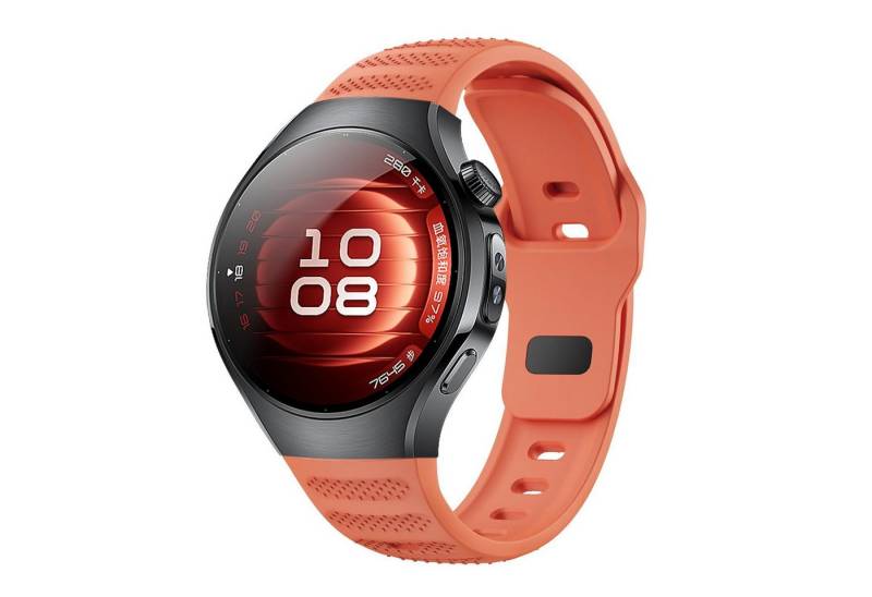 Wigento Smartwatch-Armband Für Huawei Watch 5 42mm Punktmuster Design Silikon Arm Band Orange, Silikon Armband mit Punktstruktur von Wigento