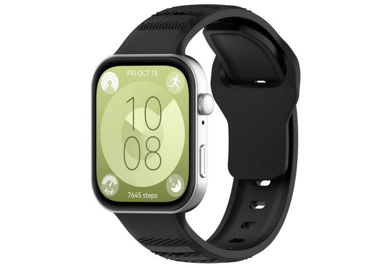 Wigento Smartwatch-Armband Für Huawei Watch Fit 4 / 4 Pro / 3 Wavy Dot Silikon Armband Schwarz, Ersatz Austausch Silikon Sport Armband von Wigento