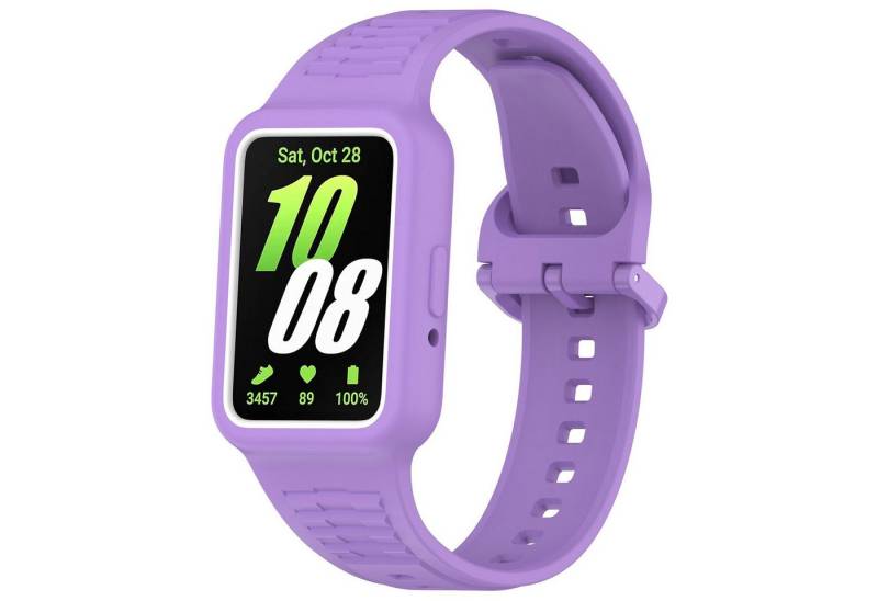 Wigento Smartwatch-Armband Für Samsung Galaxy Fit 3 Silikon Arm Band integriertem Gehäuse Lila von Wigento