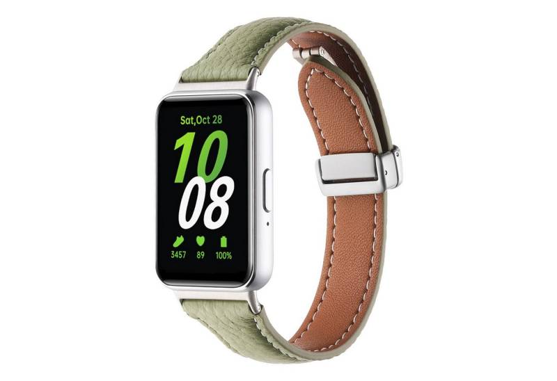 Wigento Smartwatch-Armband Für Samsung Galaxy Fit 3 hochwertiges Leder Armband Litchi Textur Band von Wigento