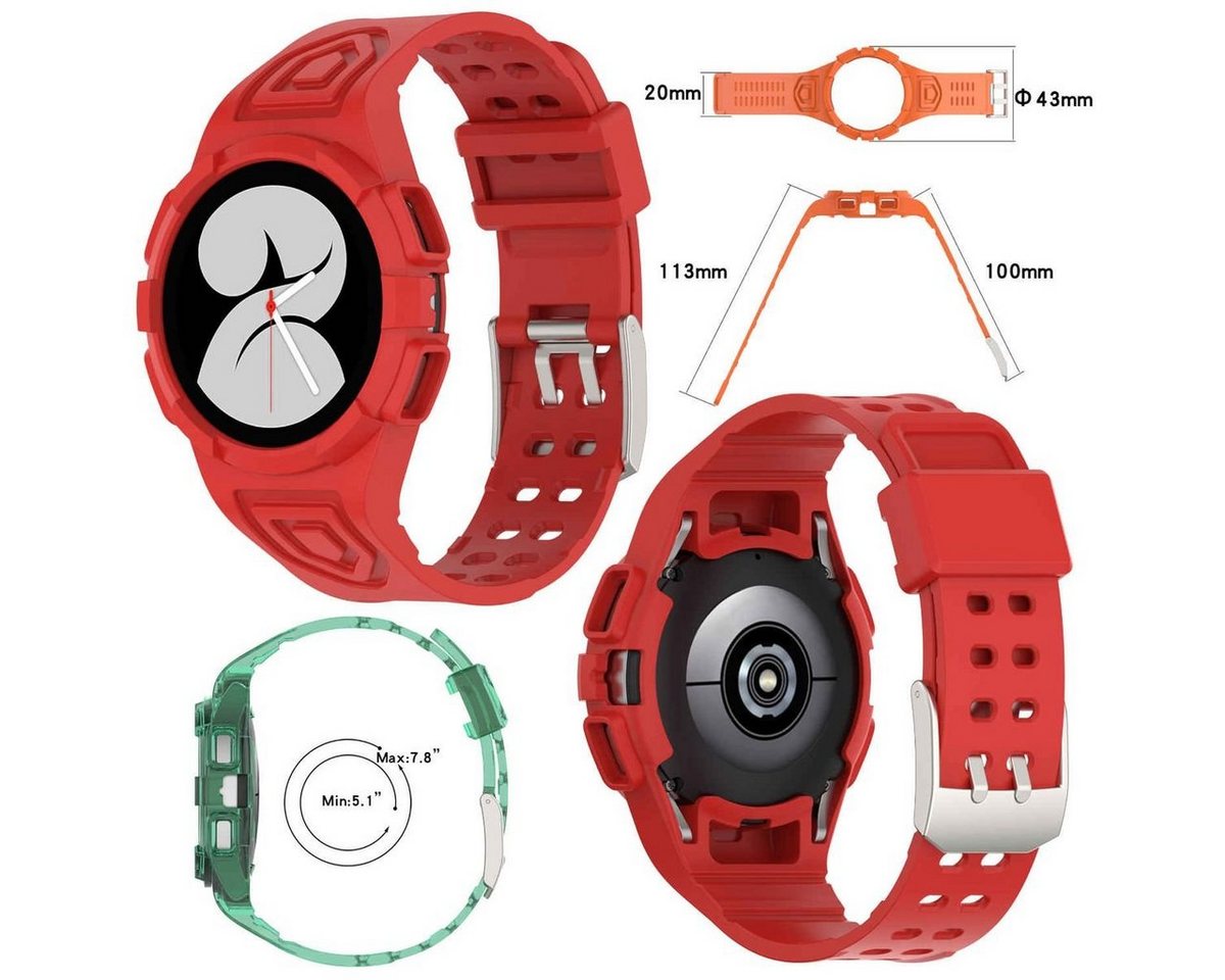 Wigento Smartwatch-Armband Für Samsung Galaxy Watch 4 40mm Kunststoff / Silikon Armband mit Gehäuse-Schutz Watch Uhr Rot Ersatz Arm Band von Wigento