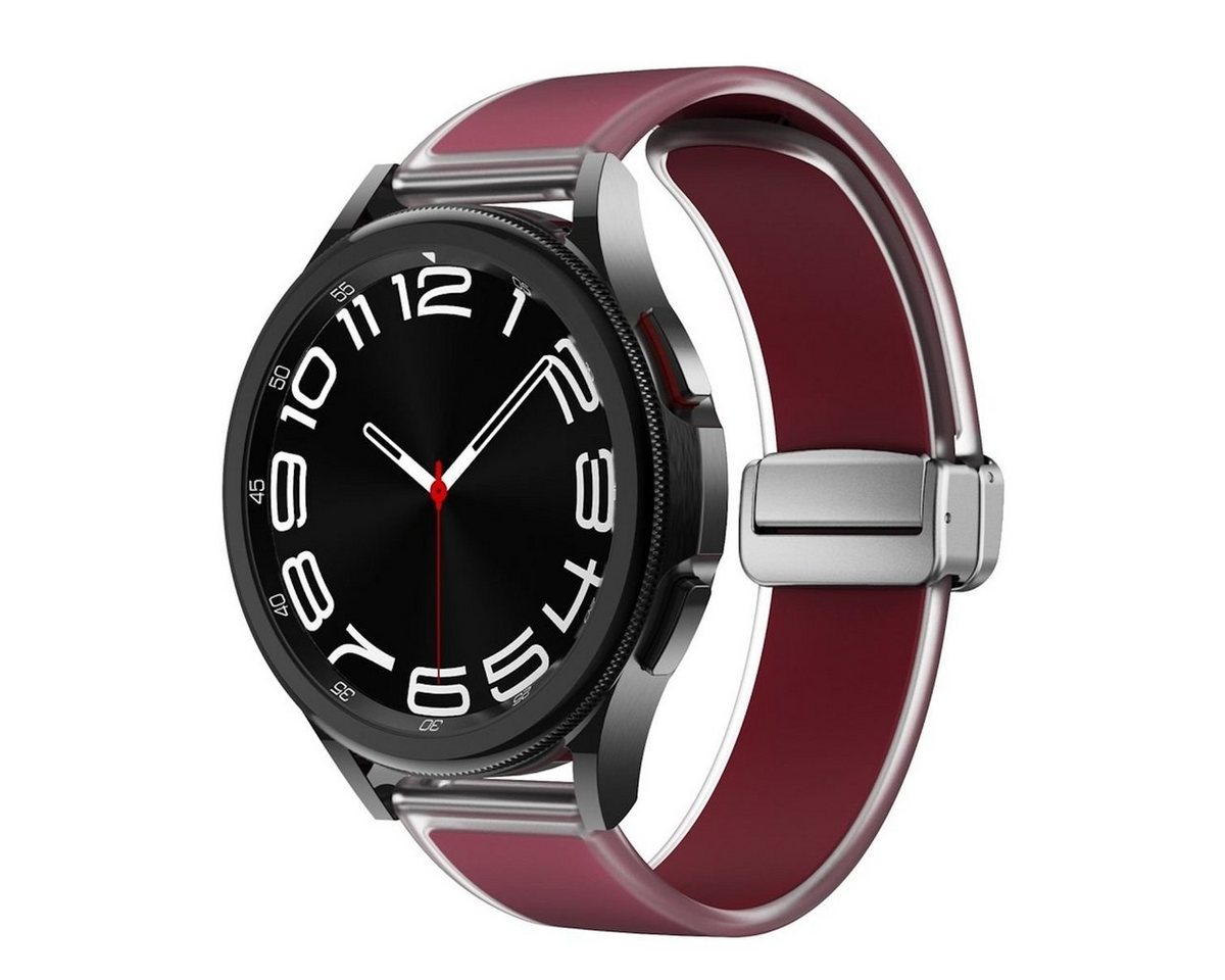 Wigento Smartwatch-Armband Für Samsung Galaxy Watch 6 5 4 Magnetisches Silikon Armband Weinrot von Wigento