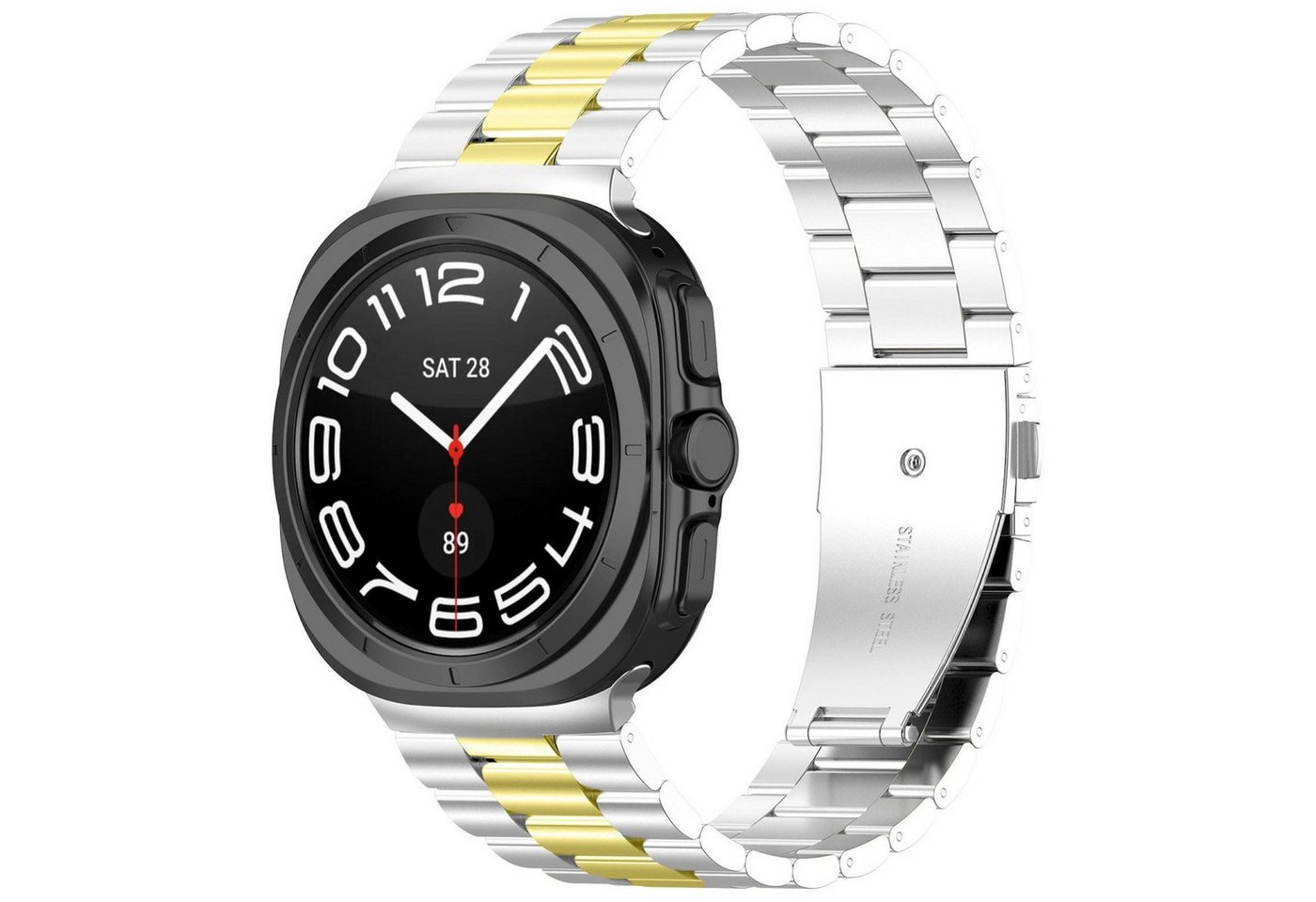 Wigento Smartwatch-Armband Für Samsung Galaxy Watch 8 / 8 Classic Edelstahl Armband Silber / Gold, Three Beads Edelstahlarmband mit Entfernungswerkzeug Wigento Smartwatch-Armband Für Samsung Galaxy Watch 8 / 8 Classic Edelstahl Armband Silber / Gold, Three Beads Edelstahlarmband mit Entfernungswerkzeug von Wigento