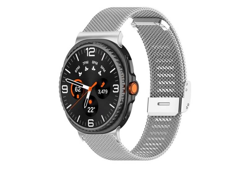 Wigento Smartwatch-Armband Für Samsung Galaxy Watch 8 / 8 Classic Edelstahl Mesh Armband Silber, Metall Mesh Armband mit moderner Schließe von Wigento