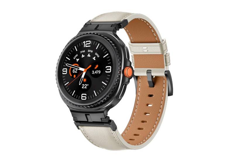 Wigento Smartwatch-Armband Für Samsung Galaxy Watch 8 / 8 Classic Leder Armband Metall Connector, Leder Armband mit Metall-Connector von Wigento