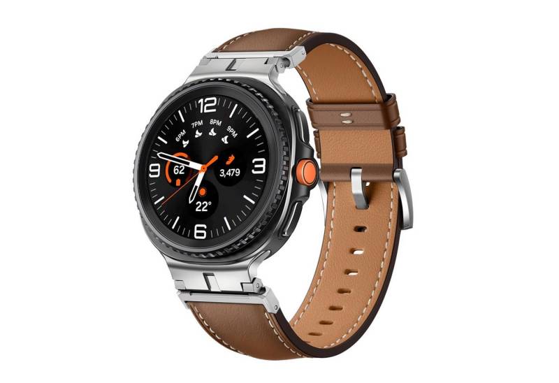 Wigento Smartwatch-Armband Für Samsung Galaxy Watch 8 / 8 Classic Leder Armband Metall Connector, Leder Armband mit Metall-Connector von Wigento