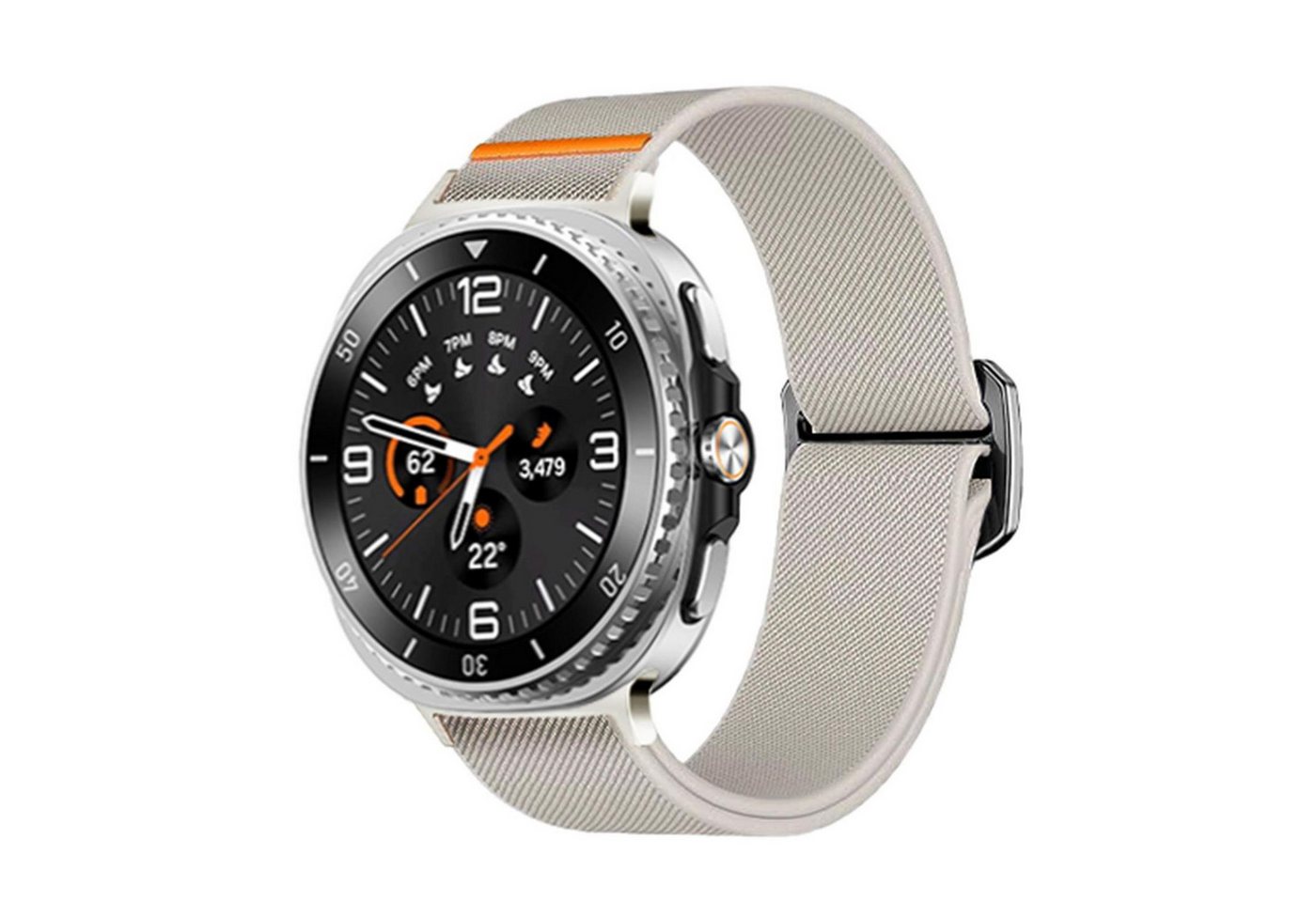 Wigento Smartwatch-Armband Für Samsung Galaxy Watch 8 / 8 Classic Nylon Sport Armband Beige, Verstellbarer Schiebeverschluss, elastisch, atmungsaktiv von Wigento