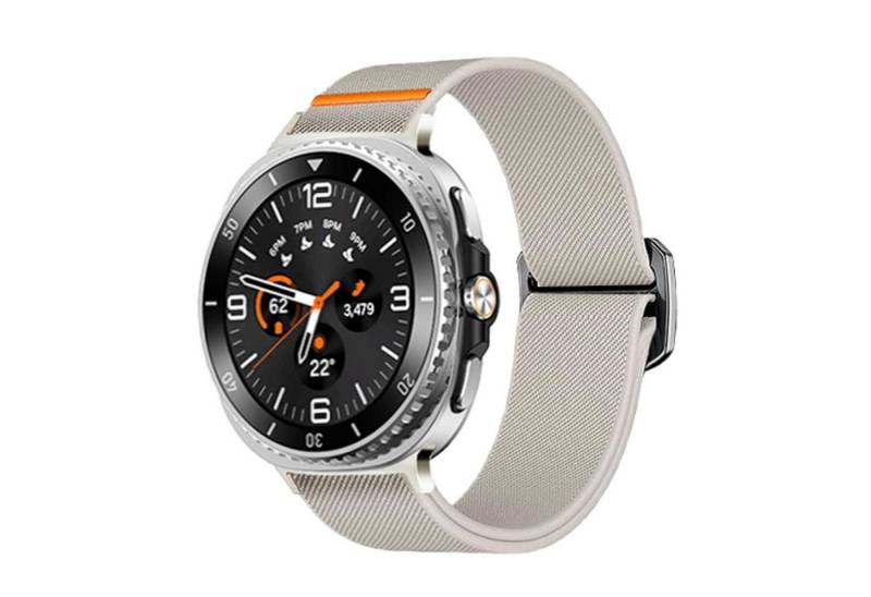 Wigento Smartwatch-Armband Für Samsung Galaxy Watch 8 / 8 Classic Nylon Sport Armband Beige, Verstellbarer Schiebeverschluss, elastisch, atmungsaktiv von Wigento