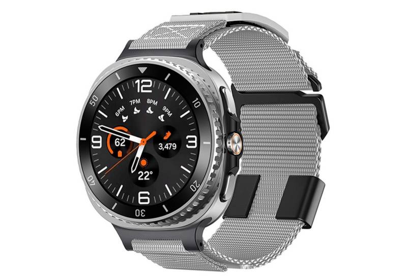 Wigento Smartwatch-Armband Für Samsung Galaxy Watch 8 / 8 Classic Nylon Sport Armband Grau, Atmungsaktiv, verstellbar, sportlich von Wigento