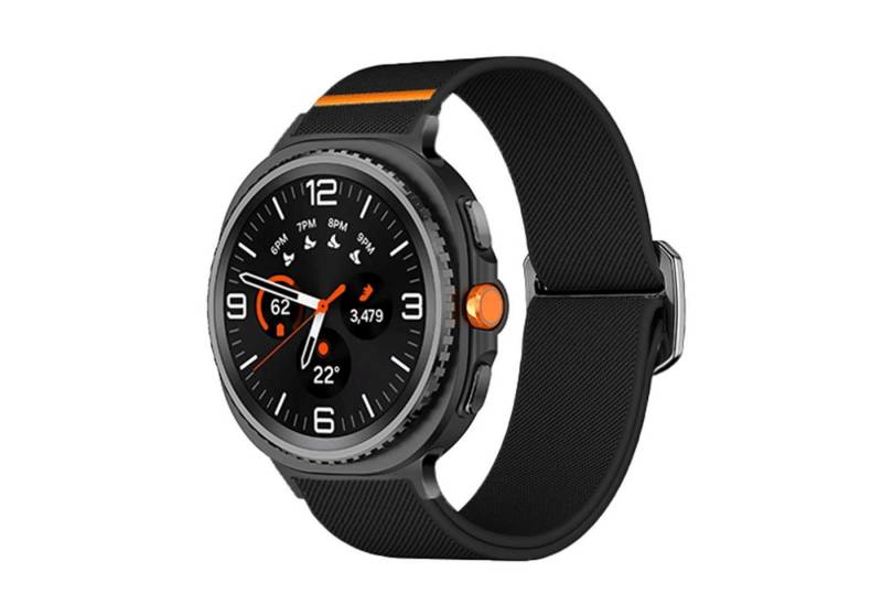 Wigento Smartwatch-Armband Für Samsung Galaxy Watch 8 / 8 Classic Nylon Sport Armband Schwarz, Verstellbarer Schiebeverschluss, elastisch, atmungsaktiv von Wigento