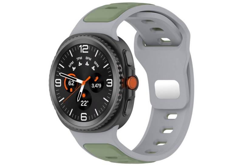 Wigento Smartwatch-Armband Für Samsung Galaxy Watch 8 / 8 Classic Silikon Armband Grau / Grün, Zwei Farben Silikon Armband mit Reverse Buckle Verschluss von Wigento