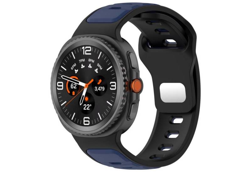 Wigento Smartwatch-Armband Für Samsung Galaxy Watch 8 / 8 Classic Silikon Armband Schwarz / Blau, Zwei Farben Silikon Armband mit Reverse Buckle Verschluss von Wigento