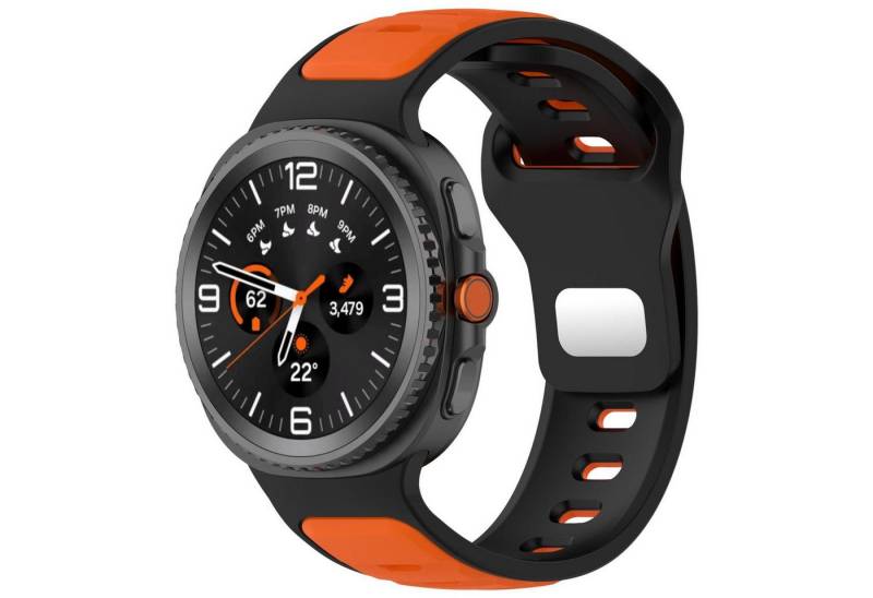 Wigento Smartwatch-Armband Für Samsung Galaxy Watch 8 / 8 Classic Silikon Armband Schwarz Orange, Zwei Farben Silikon Armband mit Reverse Buckle Verschluss von Wigento