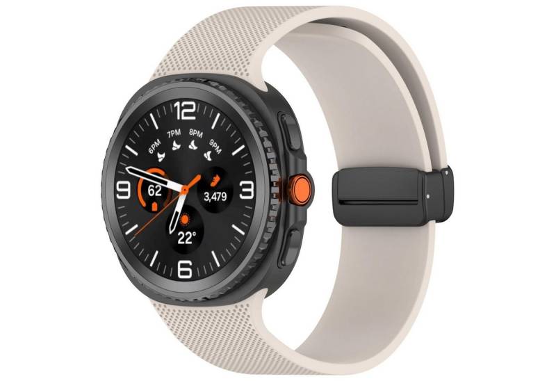 Wigento Smartwatch-Armband Für Samsung Galaxy Watch 8 / 8 Classic Silikon Magnet Armband Beige, Magnetverschluss, verstellbar, hautfreundlich von Wigento