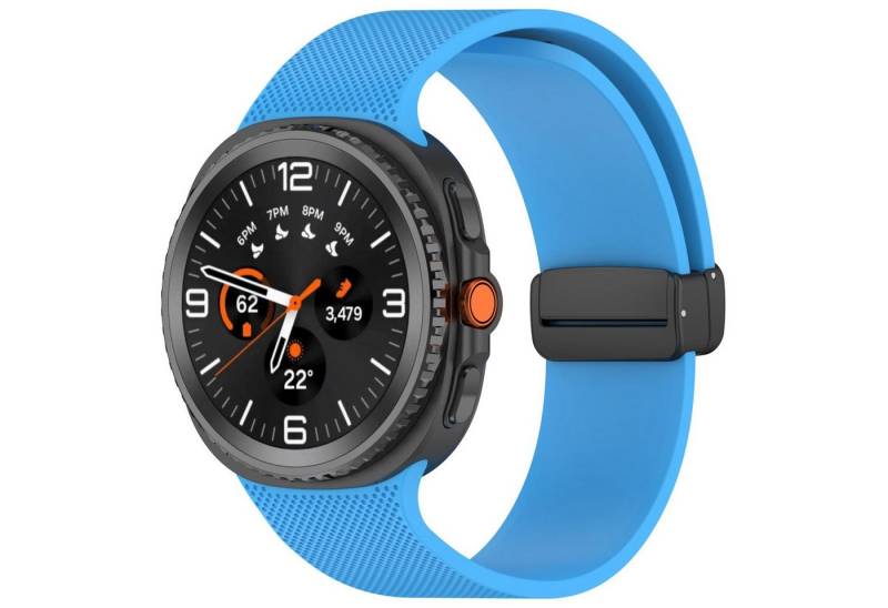 Wigento Smartwatch-Armband Für Samsung Galaxy Watch 8 / 8 Classic Silikon Magnet Armband Blau, Magnetverschluss, verstellbar, hautfreundlich von Wigento