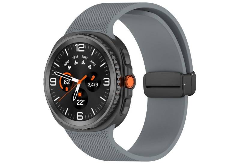 Wigento Smartwatch-Armband Für Samsung Galaxy Watch 8 / 8 Classic Silikon Magnet Armband D- Grau, Magnetverschluss, verstellbar, hautfreundlich von Wigento