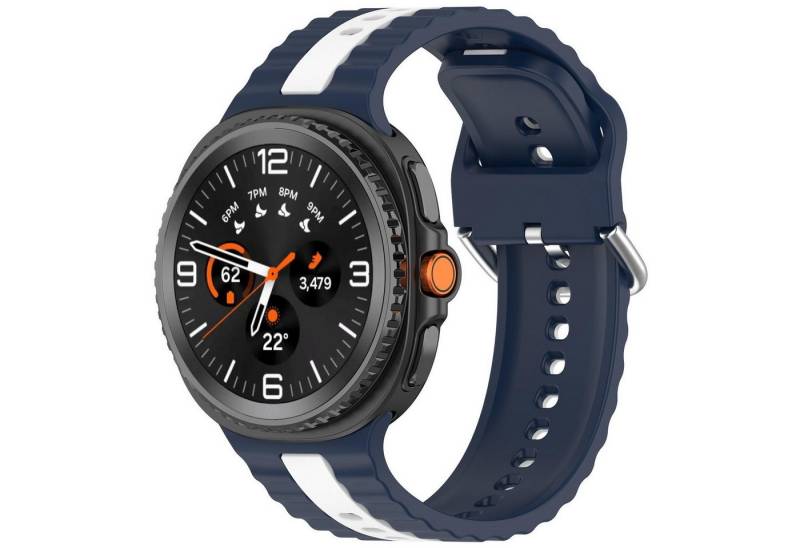 Wigento Smartwatch-Armband Für Samsung Galaxy Watch 8 / 8 Two Color Silikon Armband Blau / Weiß, Zweifarbiges Silikon Armband mit vertikalem Design von Wigento