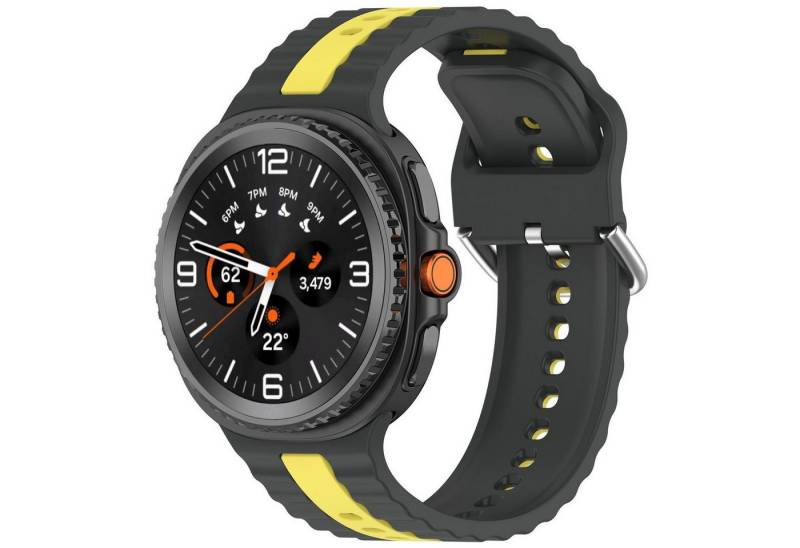 Wigento Smartwatch-Armband Für Samsung Galaxy Watch 8 / 8 Two Color Silikon Armband Grau / Gelb, Zweifarbiges Silikon Armband mit vertikalem Design von Wigento