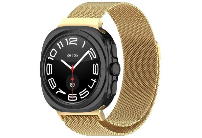 Wigento Smartwatch-Armband Für Samsung Galaxy Watch Ultra 47mm Metall Mesh Ersatz Armband Gold von Wigento