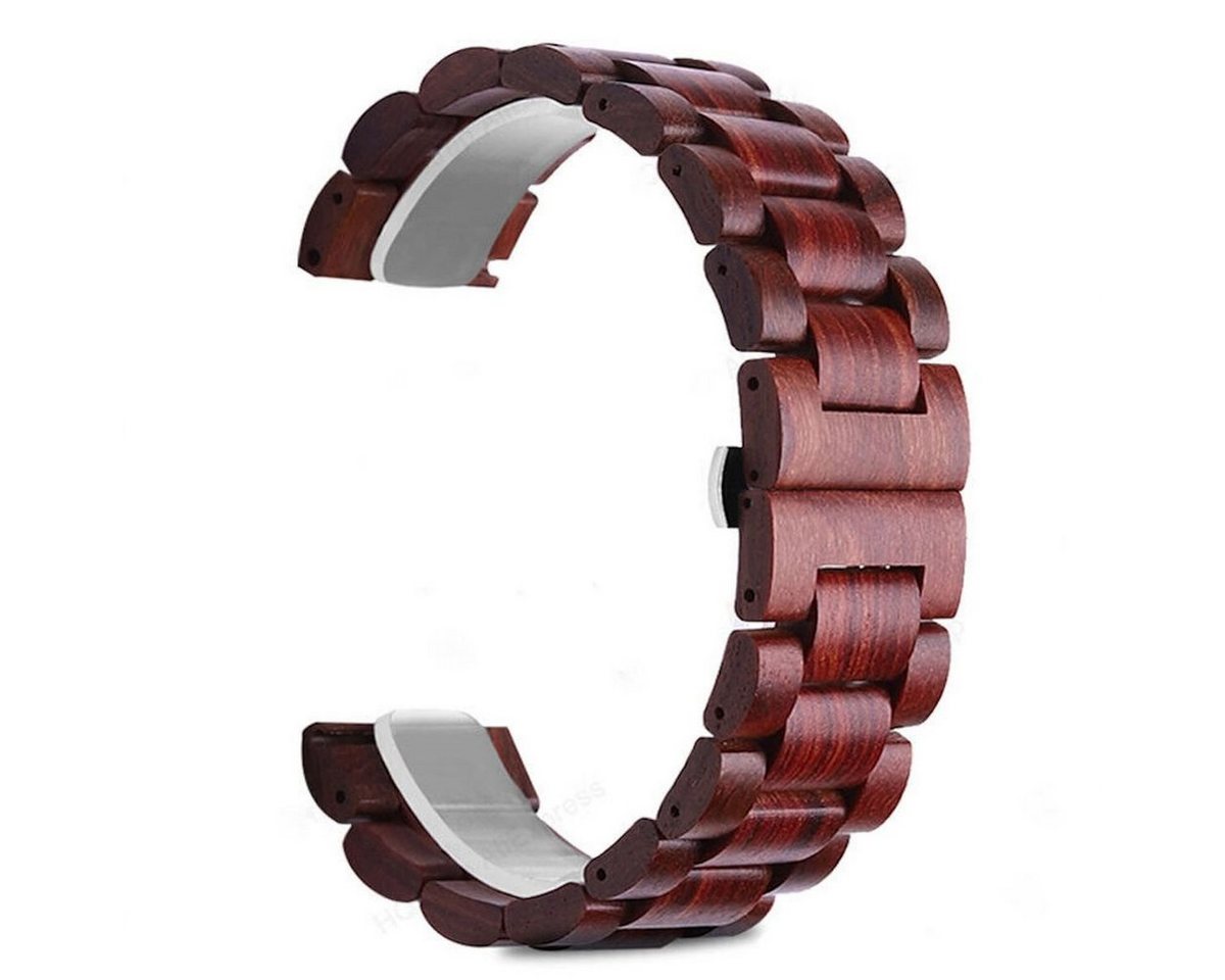 Wigento Smartwatch-Armband Für Universal 20mm Style Holz Dunkelrot Ersatz Armband Smart Uhr Band von Wigento