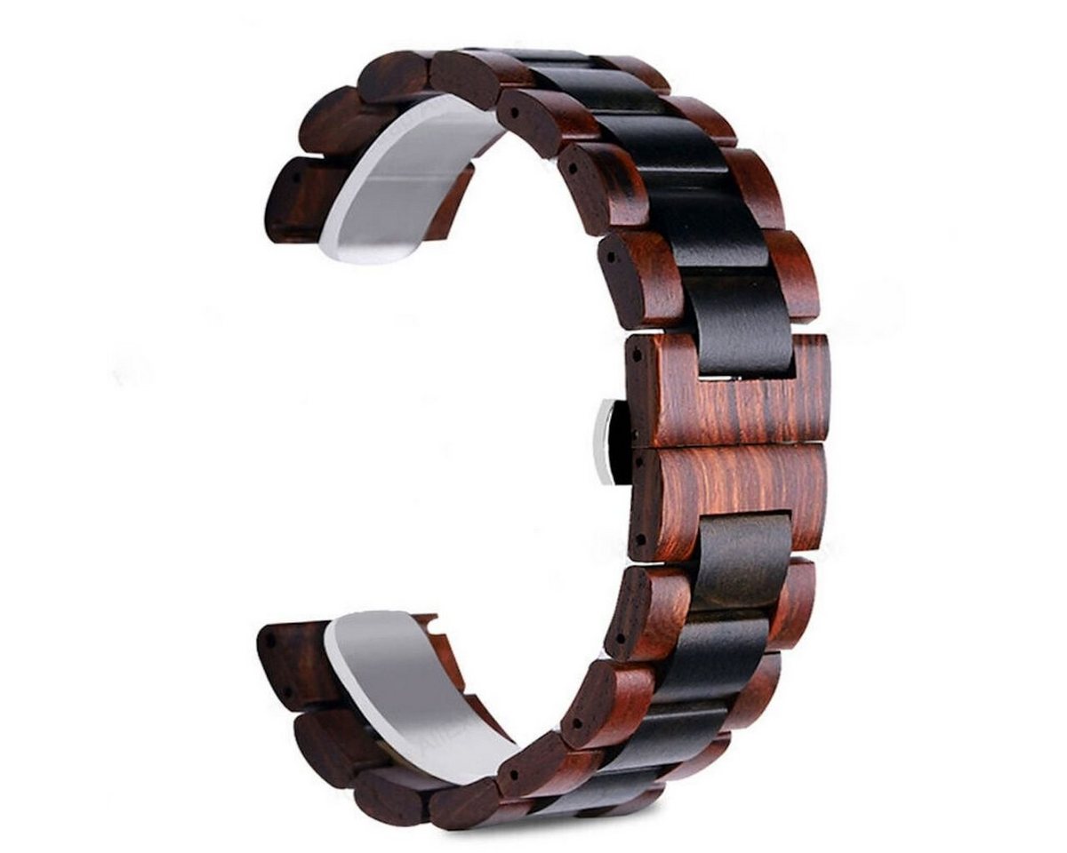 Wigento Smartwatch-Armband Für Universal 20mm Style Holz Rot / Schwarz Ersatz Armband Smart Band von Wigento