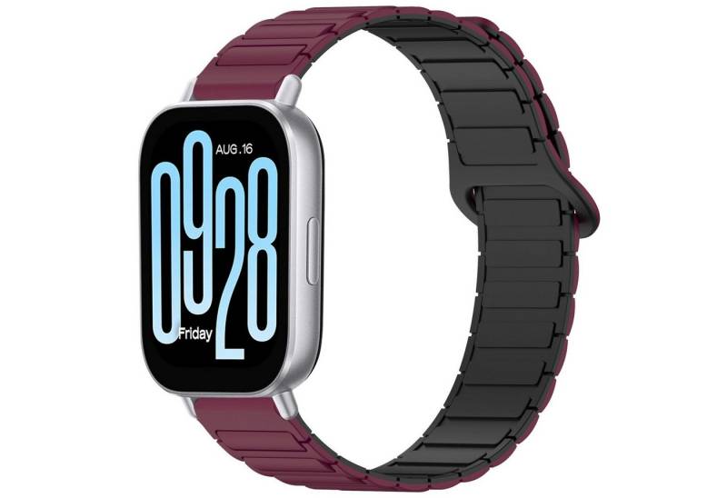 Wigento Smartwatch-Armband Für Xiaomi Redmi Watch 5 Active Two Color Magnetisches Armband Weinrot, Zweifarbiges Silikonband mit Magnetverschluss von Wigento