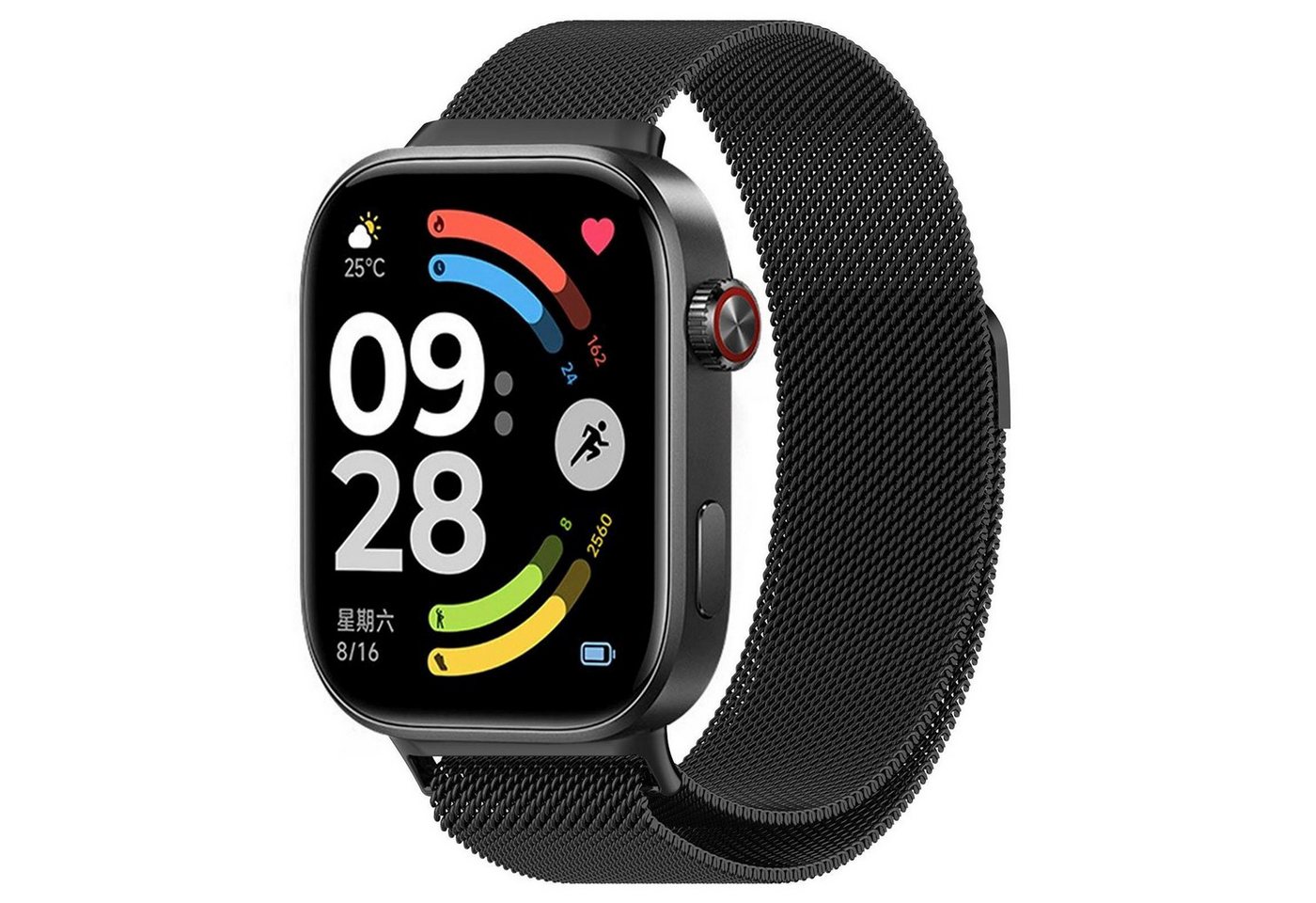 Wigento Smartwatch-Armband Für Xiaomi Redmi Watch 6 Milanese Magnet Edelstahl Armband Schwarz, Magnetverschluss, Milanese Geflecht, verstellbar von Wigento