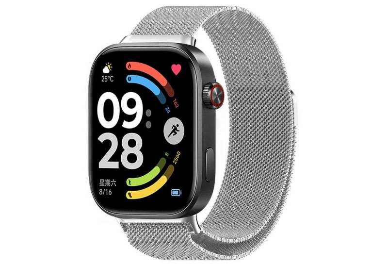 Wigento Smartwatch-Armband Für Xiaomi Redmi Watch 6 Milanese Magnet Edelstahl Armband Silber, Magnetverschluss, Milanese Geflecht, verstellbar von Wigento