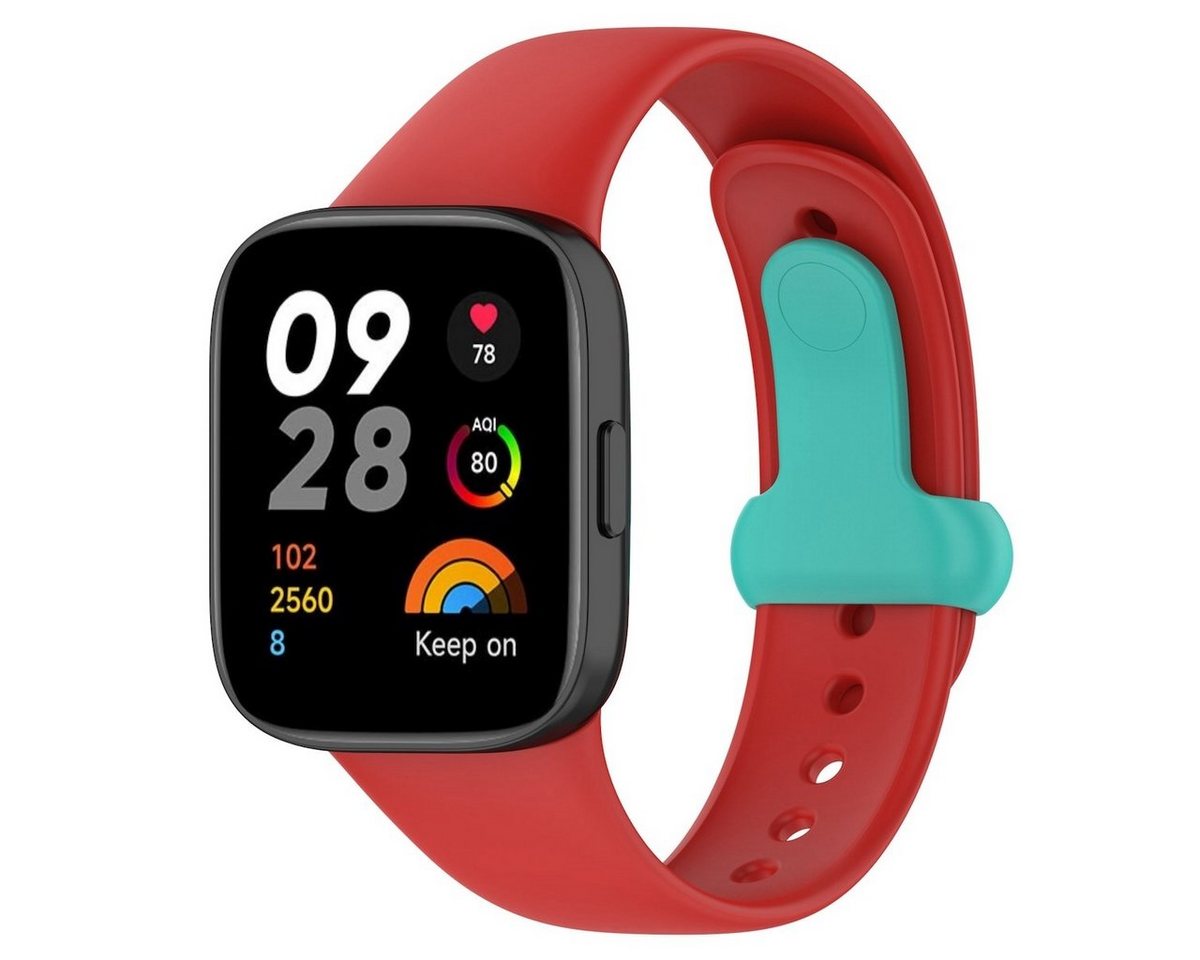 Wigento Smartwatch-Armband Silikon Uhrenarmband Rot mit Verschluss Türkis Xiaomi Redmi Watch3 Uhr von Wigento